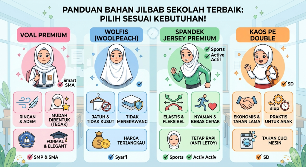 bahan jilbab sekolah terbaik untuk seragam