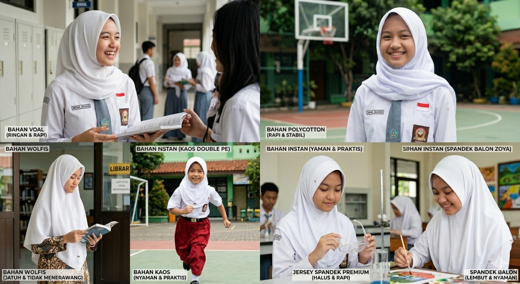 6 Bahan Hijab Sekolah yang Bagus untuk Seragam Siswa Aktif 2 contoh bahan hijab sekolah
