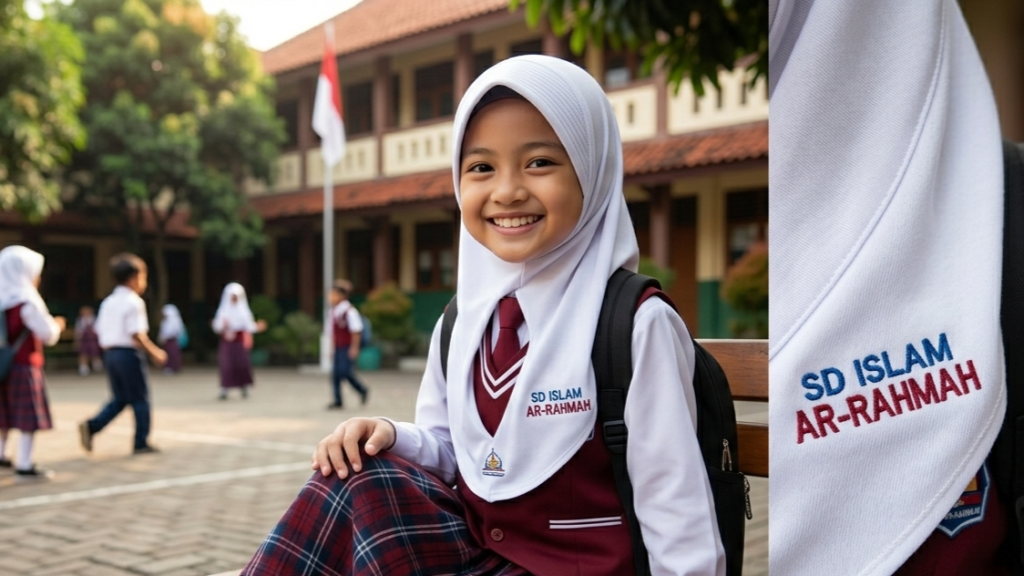 Harga Konveksi Hijab Sekolah Custom Bordir Logo Terbaru