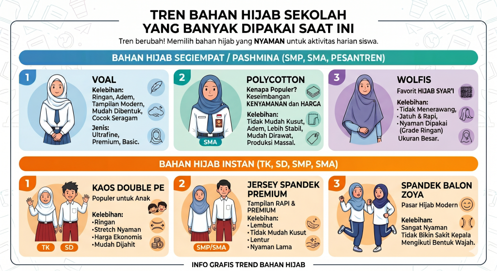 6 Bahan Hijab Sekolah yang Bagus untuk Seragam Siswa Aktif 1 bahan hijab sekolah