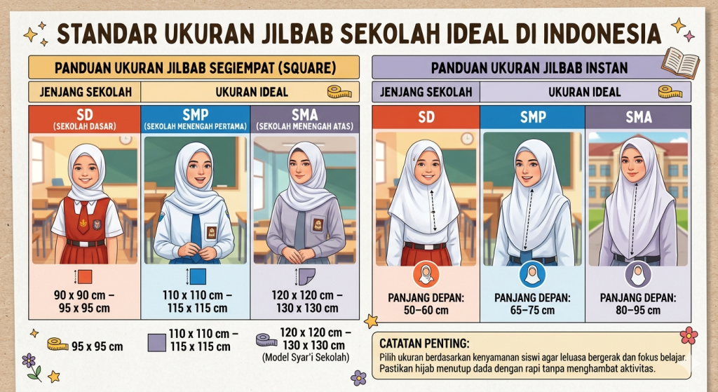 4 Ukuran Jilbab Sekolah Ideal untuk SD, SMP, dan SMA 1 ukuran jilbab sekolah sd smp sma yang ideal