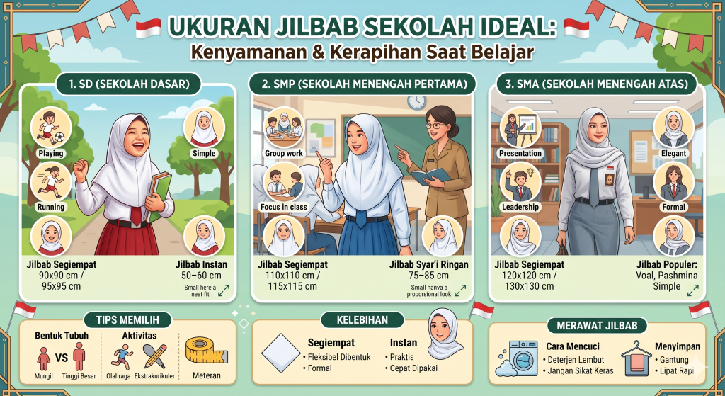 4 Ukuran Jilbab Sekolah Ideal untuk SD, SMP, dan SMA 2 ukuran jilbab sekolah ideal